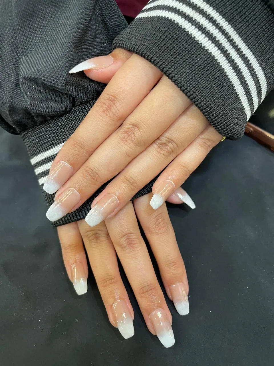 Classic white French-tip long nails